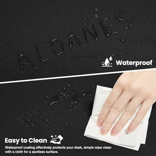 ALOANES Black Waterproof Desk Mat, Large Mouse Pad with Extended Mouse Mat, with Anti Slip Base, Stitched Edge, Grain Jacquard Surface, Perfect for Gamer, Office & Home, XXL 11.81''x31.50''x0.12'' - 4