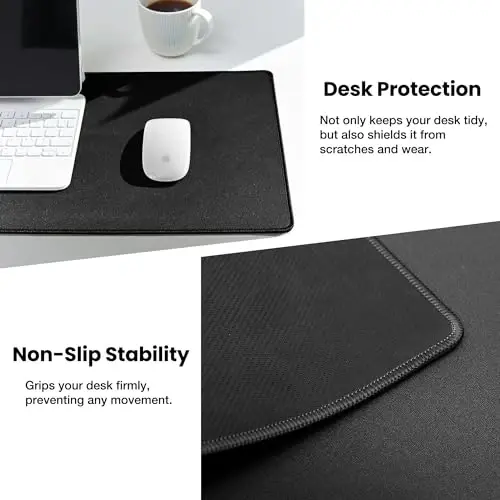 ALOANES Black Waterproof Desk Mat, Large Mouse Pad with Extended Mouse Mat, with Anti Slip Base, Stitched Edge, Grain Jacquard Surface, Perfect for Gamer, Office & Home, XXL 11.81''x31.50''x0.12'' - 5