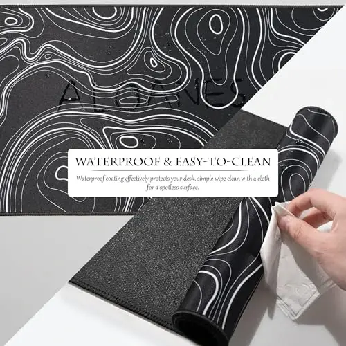 ALOANES Waterproof Mouse Pad with Durable Stitched Edge, Gaming Keyboard, Non-Slip Rubber Base, Extended Desk pad for Gamer, Office& Home, Black Topographic Map Mousepad 3XL(35.43