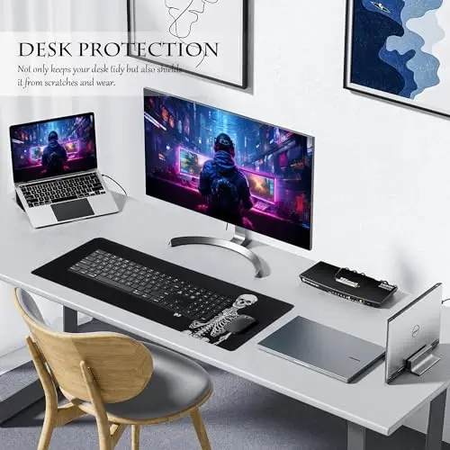 ALOANES Waterproof Mouse Pad with Durable Stitched Edge, Gaming Keyboard, Non-Slip Rubber Base, Extended Desk pad for Gamer, Office& Home, Right Skeleton Mousepad Large(27.6