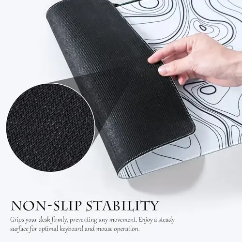 ALOANES Waterproof Mouse Pad with Durable Stitched Edge, Gaming Keyboard, Non-Slip Rubber Base, Extended Desk pad for Gamer, Office& Home, White Topographic Map Mousepad XL(31.50