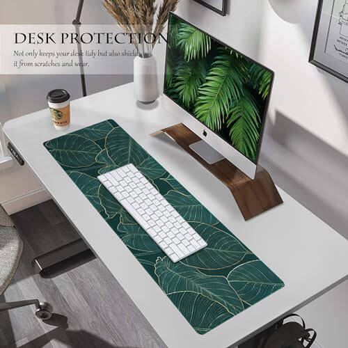 ALOANES Waterproof Mouse Pad with Durable Stitched Edge, Large Gaming Keyboard Pad, Non-Slip Rubber Base, Extended Desk pad for Gamer, Office & Home, Green Leaves Mousepad 27.6''x 11.8''x 0.12'' - 5
