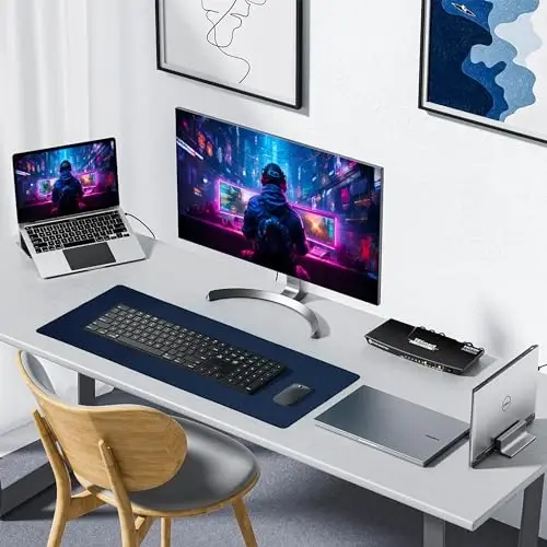 ALOANES Non-Slip Extended Mouse Pad Office&Home Desk Mat Stitched Edge | Dark Blue Waterproof Fabric Mousepad for Keyboard, Computer Game 27.6