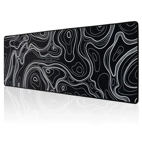 ALOANES Su Geçirmez Mouse Pad, Dayanıklı Dikişli Kenar, XL Oyun Klavye Pedi, Kaymaz Kauçuk Taban, Oyuncu, Ofis ve Ev için Genişletilmiş Masa Pedi, Siyah Topografik Harita Mousepad 80x30x0,3cm - 1