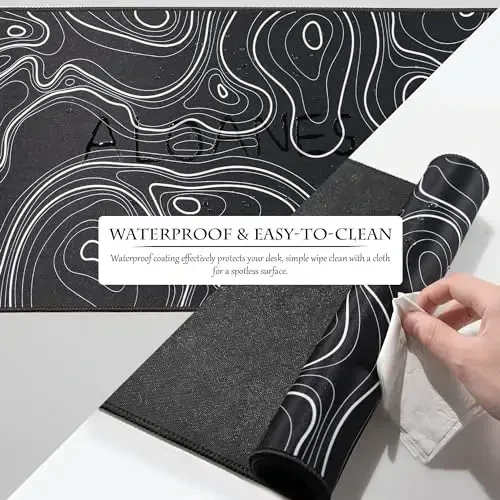 ALOANES Waterproof Mouse Pad with Durable Stitched Edge, XL Gaming Keyboard Pad, Non-Slip Rubber Base, Extended Desk pad for Gamer, Office & Home, Black Topographic Map Mousepad 31.5''x 11.8''x 0.12'' - 3