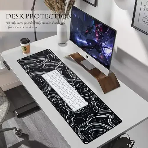 ALOANES Waterproof Mouse Pad with Durable Stitched Edge, XL Gaming Keyboard Pad, Non-Slip Rubber Base, Extended Desk pad for Gamer, Office & Home, Black Topographic Map Mousepad 31.5''x 11.8''x 0.12'' - 6