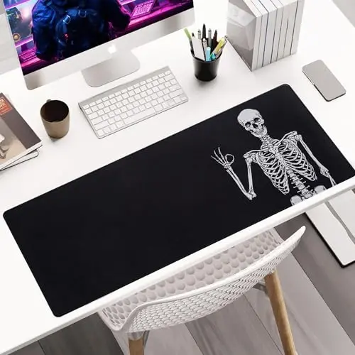 ALOANES Waterproof Mouse Pad with Durable Stitched Edge, Gaming Keyboard, Non-Slip Rubber Base, Extended Desk pad for Gamer, Office& Home, Right Skeleton Mousepad XL(31.50