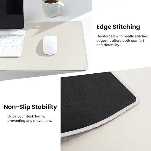 ALOANES Waterproof Mouse Pad with Durable Stitched Edge, XXXL Gaming Keyboard Pad, Non-Slip Rubber Base Mouse Mat, Extended Desk pad for Gamer, Office & Home, Beige Mousepad 35.4''x 15.7''x 0.12'' - 4