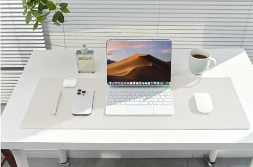 ALOANES Waterproof Mouse Pad with Durable Stitched Edge, XXXL Gaming Keyboard Pad, Non-Slip Rubber Base Mouse Mat, Extended Desk pad for Gamer, Office & Home, Beige Mousepad 35.4''x 15.7''x 0.12'' - 7