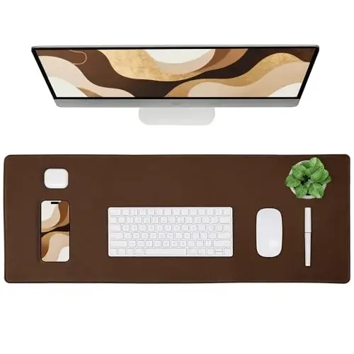 ALOANES Non-Slip Extended Mouse Pad Office&Home Desk Mat Stitched Edge | Brown Waterproof Fabric Mousepad for Keyboard, Computer Game 35.43