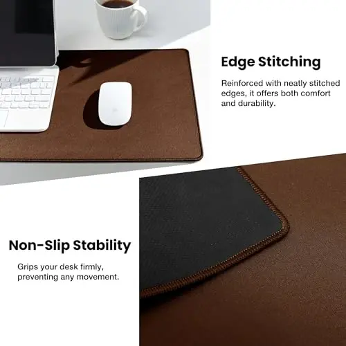 ALOANES Non-Slip Extended Mouse Pad Office&Home Desk Mat Stitched Edge | Brown Waterproof Fabric Mousepad for Keyboard, Computer Game 35.43