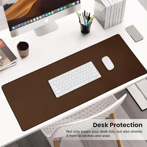 ALOANES Non-Slip Extended Mouse Pad Office&Home Desk Mat Stitched Edge | Brown Waterproof Fabric Mousepad for Keyboard, Computer Game 35.43