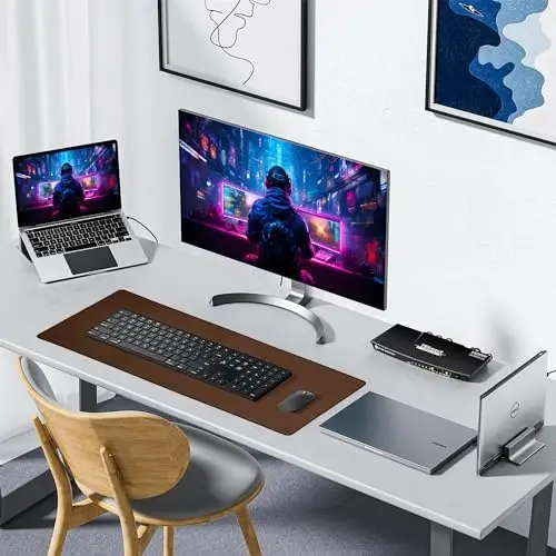 ALOANES Non-Slip Extended Mouse Pad Office&Home Desk Mat Stitched Edge | Brown Waterproof Fabric Mousepad for Keyboard, Computer Game 35.43