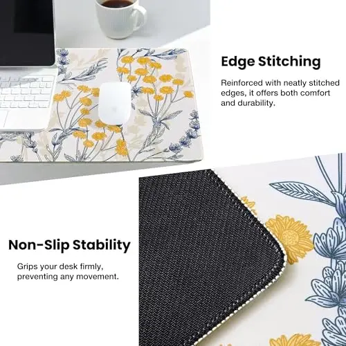 ALOANES Waterproof Mouse Pad with Durable Stitched Edge, Gaming Keyboard, Non-Slip Rubber Base, Extended Desk pad for Gamer, Office& Home, Yellow Flower Mousepad Large(27.6