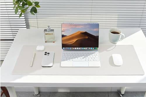 ALOANES Waterproof Mouse Pad with Durable Stitched Edge, XL Gaming Keyboard Pad, Non-Slip Rubber Base Mouse Mat, Extended Desk pad for Gamer, Office & Home, Beige Mousepad 31.5''x 11.8''x 0.12'' - 4