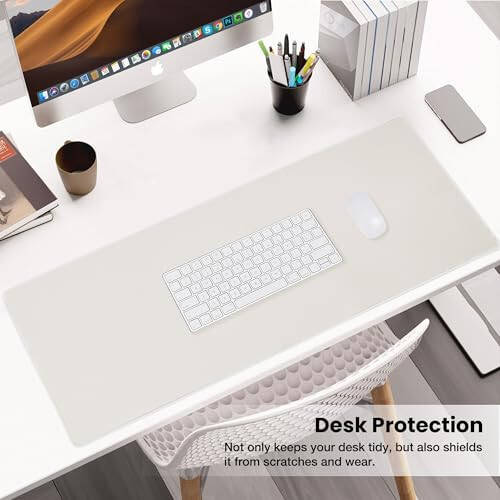 ALOANES Waterproof Mouse Pad with Durable Stitched Edge, XL Gaming Keyboard Pad, Non-Slip Rubber Base Mouse Mat, Extended Desk pad for Gamer, Office & Home, Beige Mousepad 31.5''x 11.8''x 0.12'' - 5