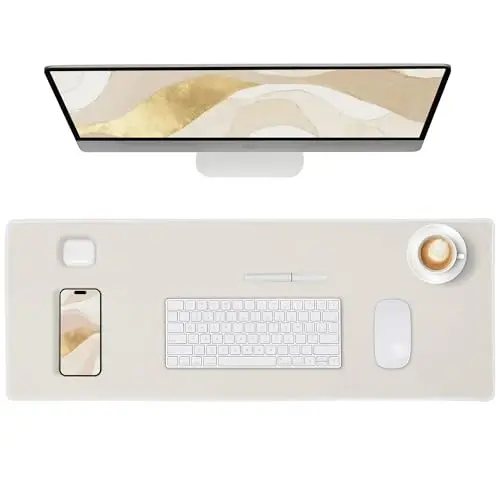 ALOANES Waterproof Mouse Pad with Durable Stitched Edge, XL Gaming Keyboard Pad, Non-Slip Rubber Base Mouse Mat, Extended Desk pad for Gamer, Office & Home, Beige Mousepad 31.5''x 11.8''x 0.12'' - 7