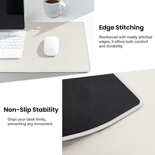 ALOANES Waterproof Mouse Pad with Durable Stitched Edge, XL Gaming Keyboard Pad, Non-Slip Rubber Base Mouse Mat, Extended Desk pad for Gamer, Office & Home, Beige Mousepad 31.5''x 11.8''x 0.12'' - 3