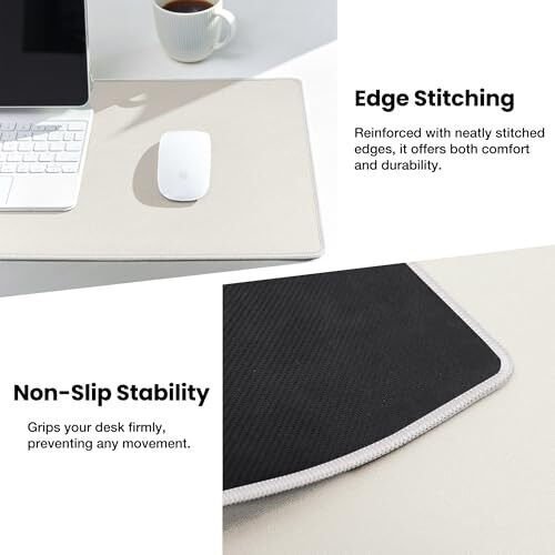 ALOANES Waterproof Mouse Pad with Durable Stitched Edge, XL Gaming Keyboard Pad, Non-Slip Rubber Base Mouse Mat, Extended Desk pad for Gamer, Office & Home, Beige Mousepad 31.5''x 11.8''x 0.12'' - 3
