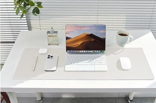 ALOANES Waterproof Mouse Pad with Durable Stitched Edge, XL Gaming Keyboard Pad, Non-Slip Rubber Base Mouse Mat, Extended Desk pad for Gamer, Office & Home, Beige Mousepad 31.5''x 11.8''x 0.12'' - 4