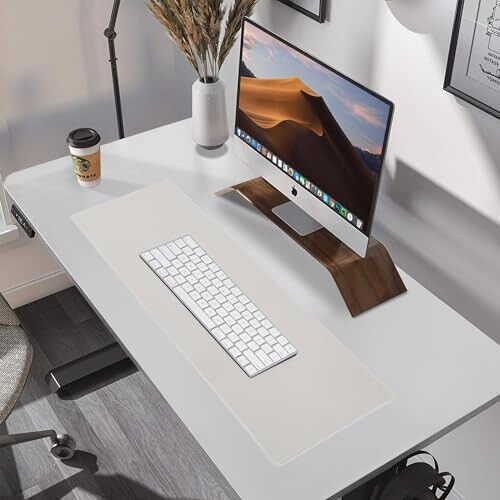 ALOANES Waterproof Mouse Pad with Durable Stitched Edge, XL Gaming Keyboard Pad, Non-Slip Rubber Base Mouse Mat, Extended Desk pad for Gamer, Office & Home, Beige Mousepad 31.5''x 11.8''x 0.12'' - 6