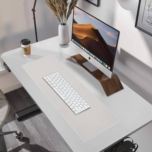 ALOANES Waterproof Mouse Pad with Durable Stitched Edge, XL Gaming Keyboard Pad, Non-Slip Rubber Base Mouse Mat, Extended Desk pad for Gamer, Office & Home, Beige Mousepad 31.5''x 11.8''x 0.12'' - 6