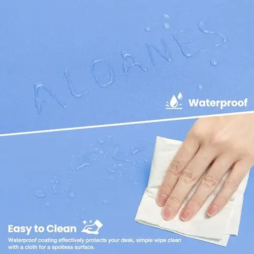 ALOANES Blue Waterproof Desk Mat, Large Mouse Pad with Extended Mouse Mat, with Anti Slip Base, Stitched Edge, Grain Jacquard Surface, Perfect for Gamer, Office& Home 3XL(35.43