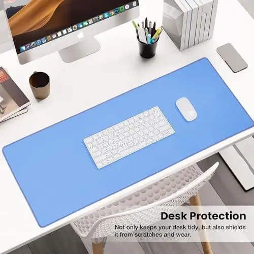 ALOANES Blue Waterproof Desk Mat, Large Mouse Pad with Extended Mouse Mat, with Anti Slip Base, Stitched Edge, Grain Jacquard Surface, Perfect for Gamer, Office& Home 3XL(35.43