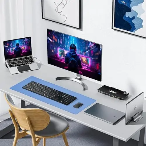 ALOANES Blue Waterproof Desk Mat, Large Mouse Pad with Extended Mouse Mat, with Anti Slip Base, Stitched Edge, Grain Jacquard Surface, Perfect for Gamer, Office& Home 3XL(35.43