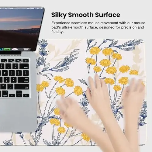 ALOANES Водонепроницаемый коврик для мыши с прочной прошитой кромкой, большой игровой коврик для клавиатуры, нескользящее резиновое основание, удлиненный коврик для геймера, офиса и дома, желтый коврик для мыши с цветком 31,5 x 11,8 x 0,12 дюйма - 4
