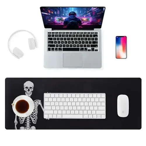 ALOANES Waterproof Mouse Pad with Durable Stitched Edge, Large Gaming Keyboard Pad, Non-Slip Rubber Base, Extended Desk pad for Gamer, Office & Home, Left Skeleton Mousepad 27.6''x 11.8''x 0.12'' - MODAZONE