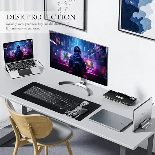 ALOANES Waterproof Mouse Pad with Durable Stitched Edge, Large Gaming Keyboard Pad, Non-Slip Rubber Base, Extended Desk pad for Gamer, Office & Home, Right Skeleton Mousepad 27.6''x 11.8''x 0.12'' - 5