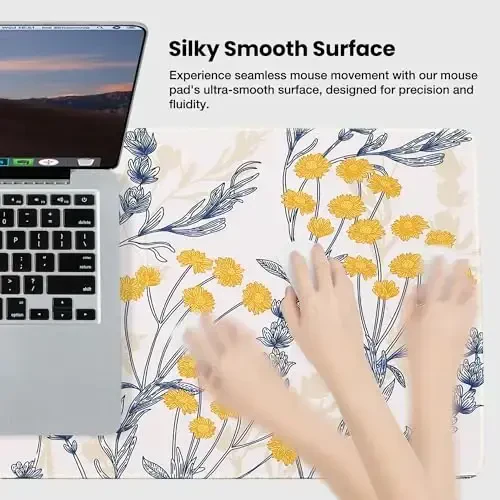 ALOANES Waterproof Mouse Pad with Durable Stitched Edge, Large Gaming Keyboard Pad, Non-Slip Rubber Base, Extended Desk pad for Gamer, Office & Home, Yellow Flower Mousepad 27.6''x 11.8''x 0.12'' - 4