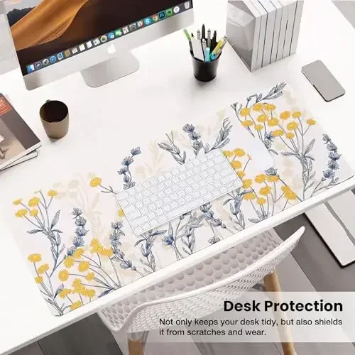 ALOANES Waterproof Mouse Pad with Durable Stitched Edge, Large Gaming Keyboard Pad, Non-Slip Rubber Base, Extended Desk pad for Gamer, Office & Home, Yellow Flower Mousepad 31.5''x 11.8''x 0.12'' - 5