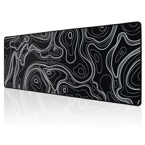 ALOANES Waterproof Mouse Pad with Durable Stitched Edge, XL Gaming Keyboard Pad, Non-Slip Rubber Base, Extended Desk pad for Gamer, Office & Home, Black Topographic Map Mousepad 31.5''x 11.8''x 0.12'' - 1