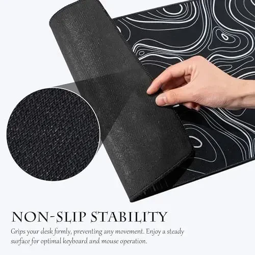 ALOANES Waterproof Mouse Pad with Durable Stitched Edge, XL Gaming Keyboard Pad, Non-Slip Rubber Base, Extended Desk pad for Gamer, Office & Home, Black Topographic Map Mousepad 31.5''x 11.8''x 0.12'' - 4