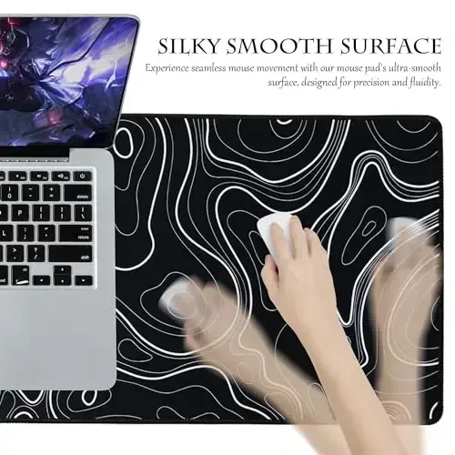 ALOANES Waterproof Mouse Pad with Durable Stitched Edge, XL Gaming Keyboard Pad, Non-Slip Rubber Base, Extended Desk pad for Gamer, Office & Home, Black Topographic Map Mousepad 31.5''x 11.8''x 0.12'' - 5