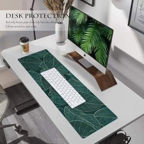 ALOANES Waterproof Mouse Pad with Durable Stitched Edge, XL Gaming Keyboard Pad, Non-Slip Rubber Base, Extended Desk pad for Gamer, Office & Home, Green Leaves Mousepad 31.5''x 11.8''x 0.12'' - 5