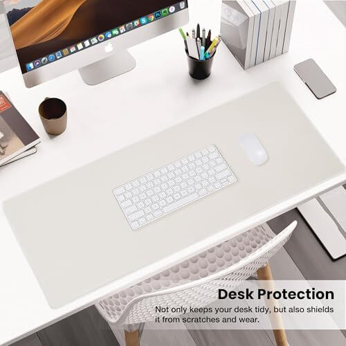 ALOANES Waterproof Mouse Pad with Durable Stitched Edge, XL Gaming Keyboard Pad, Non-Slip Rubber Base Mouse Mat, Extended Desk pad for Gamer, Office & Home, Beige Mousepad 31.5X 11.8 in - 5