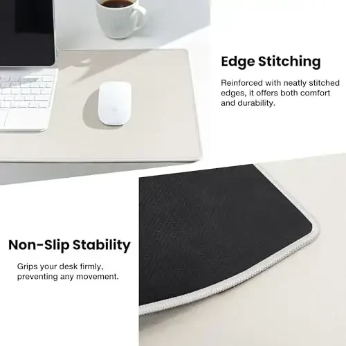 ALOANES Waterproof Mouse Pad with Durable Stitched Edge, XXXL Gaming Keyboard Pad, Non-Slip Rubber Base Mouse Mat, Extended Desk pad for Gamer, Office & Home, Beige Mousepad 35.4''x 15.7''x 0.12'' - 4