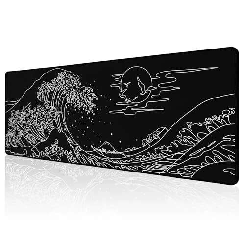 ALOANES Waterproof Mouse Pad, XL Gaming Keyboard Pad with Anti-Slip Base, Grain Jacquard Surface, Extend Desk pad for Gamer, Office & Home, Sea Wave Mousepad 31.5X 11.8 in 
