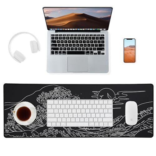 ALOANES Waterproof Mouse Pad, XL Gaming Keyboard Pad with Anti-Slip Base, Grain Jacquard Surface, Extend Desk pad for Gamer, Office & Home, Sea Wave Mousepad 31.5X 11.8 in - MODAZONE (1)