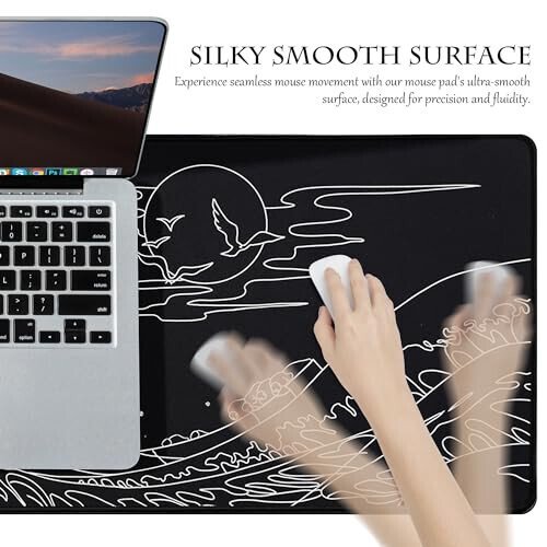 ALOANES Waterproof Mouse Pad, XL Gaming Keyboard Pad with Anti-Slip Base, Grain Jacquard Surface, Extend Desk pad for Gamer, Office & Home, Sea Wave Mousepad 31.5X 11.8 in - 3