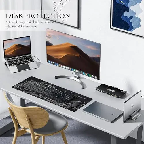 ALOANES Waterproof Mouse Pad, XL Gaming Keyboard Pad with Anti-Slip Base, Grain Jacquard Surface, Extend Desk pad for Gamer, Office & Home, Sea Wave Mousepad 31.5X 11.8 in - 6