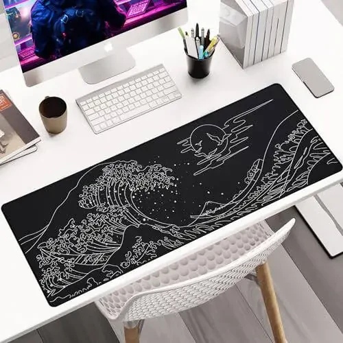 ALOANES Waterproof Mouse Pad, XL Gaming Keyboard Pad with Anti-Slip Base, Grain Jacquard Surface, Extend Desk pad for Gamer, Office & Home, Sea Wave Mousepad 31.5X 11.8 in - 7