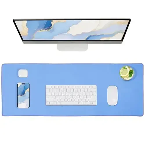 ALOANES Waterproof Mouse Pad, XXXL Gaming Keyboard Pad with Anti-Slip Base, Grain Jacquard Surface, Extend Desk pad for Gamer, Office & Home, Blue Mousepad 35.4''x 15.7''x 0.12'' - MODAZONE