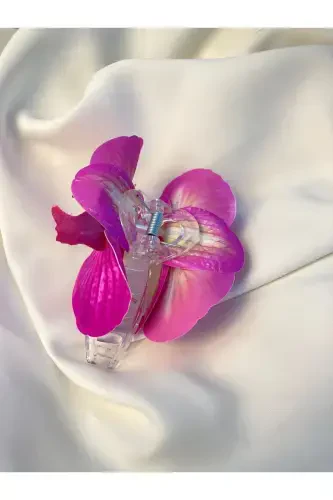 Aloha Orchid Flower Embellished Elegant Summer Claw Clip-PURPLE - 4