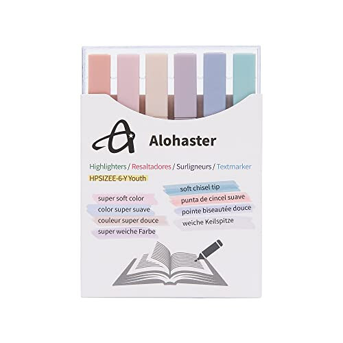 Alohaster HPSIZEE Aesthetic Cute Highlighters Mild Assorted Colors With Soft Chisel Tip, No Bleed Dry Fast Easy to Hold, for Journal Bible Planner Notes School Office Supplies, 6 Pack - Youth - 2