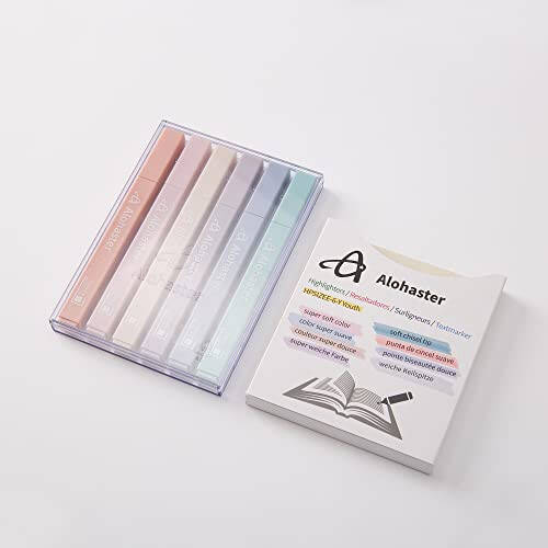 Alohaster HPSIZEE Aesthetic Cute Highlighters Mild Assorted Colors With Soft Chisel Tip, No Bleed Dry Fast Easy to Hold, for Journal Bible Planner Notes School Office Supplies, 6 Pack - Youth - 3