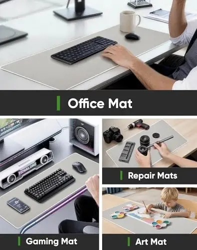 ALONE Beige Waterproof Desk Mat, Large Mouse Pad with Extended Mouse Mat, with Anti Slip Base, Stitched Edge, Grain Jacquard Surface, Perfect for Gamer Office & Home, 3XL(35.43